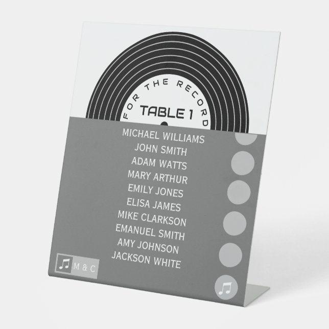 Signe De Table Retro Music Vinyl Record Mariage unique (Recto)