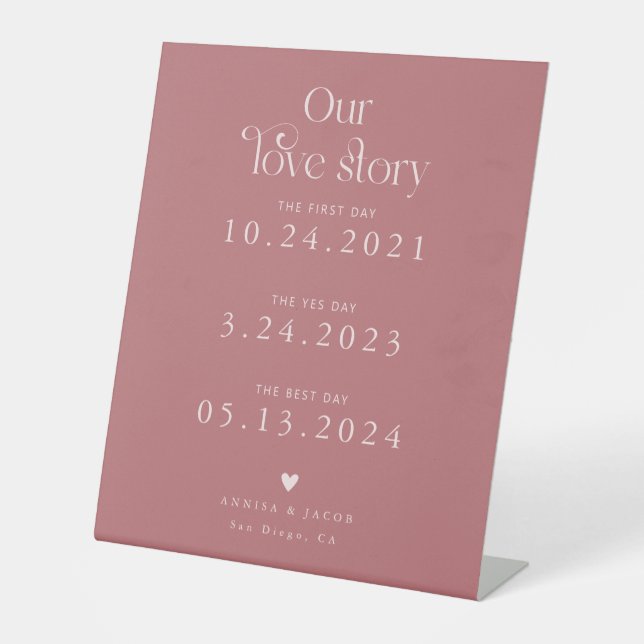 Signe De Table Retro Our Love Story Pink Wedding Timeline (Recto)
