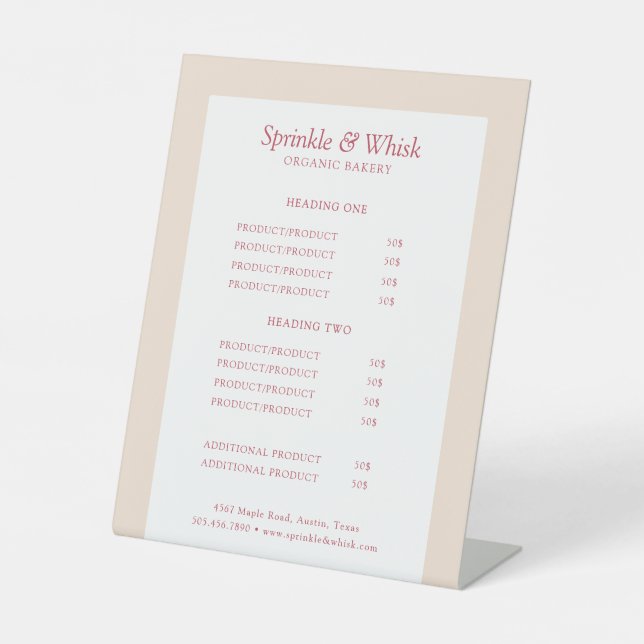 Signe De Table Retro Red And Cream Bakery Price List (Recto)