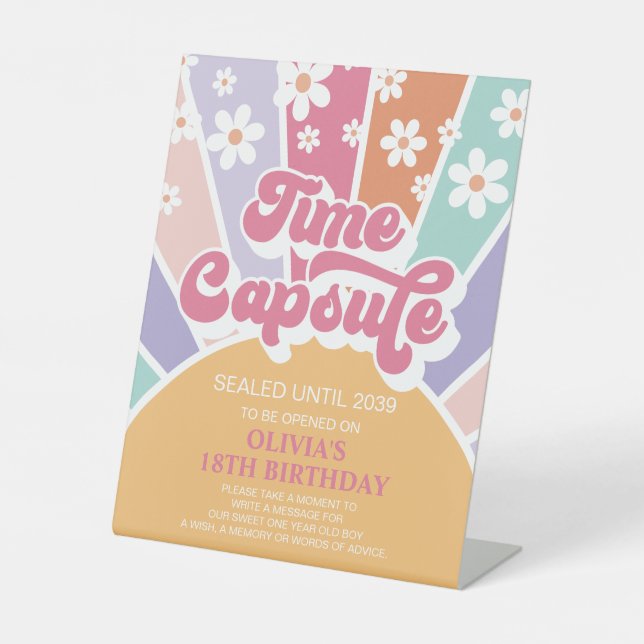 Signe De Table Retro Sunshine 1er Anniversaire Heure Capsule (Recto)