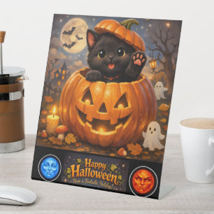Signe De Table Roi chaton joyeux Halloween piédestal
