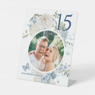 Signe De Table Romantique Dusty Blue Floral Mariage Photo