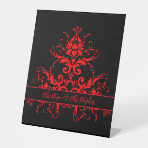 Signe De Table Romantique, élégant Vintage Damas rouge
