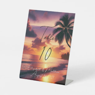 Signe De Table Romantique Sunset Beach Wedding Numéro de table