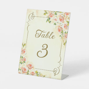 Signe De Table Rose antique 6 x 8 Numéro de table Signal piédesta