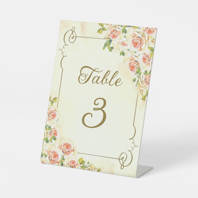 Signe De Table Rose antique 6x8 Numéro de table Signal piédestal (Recto)