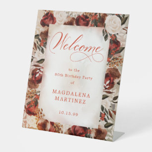 Signe De Table Rose blanche Bourgogne 80e anniversaire Bienvenue