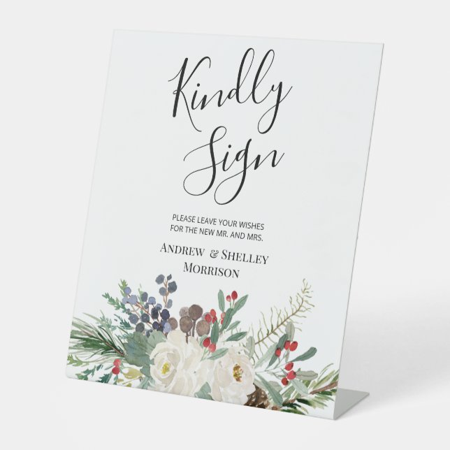 Signe De Table Rose blanche & pin Kindly Signer Mariage livre d'h (Recto)