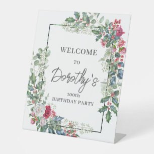 Signe De Table Rose blanche rouge Floral Holly 100e fête d'annive