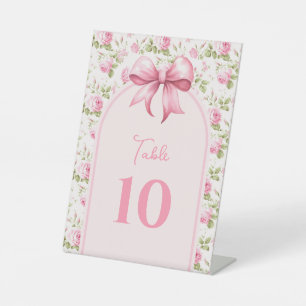 Signe De Table Rose de chalet rose avec coquette Bow Numéro de ta