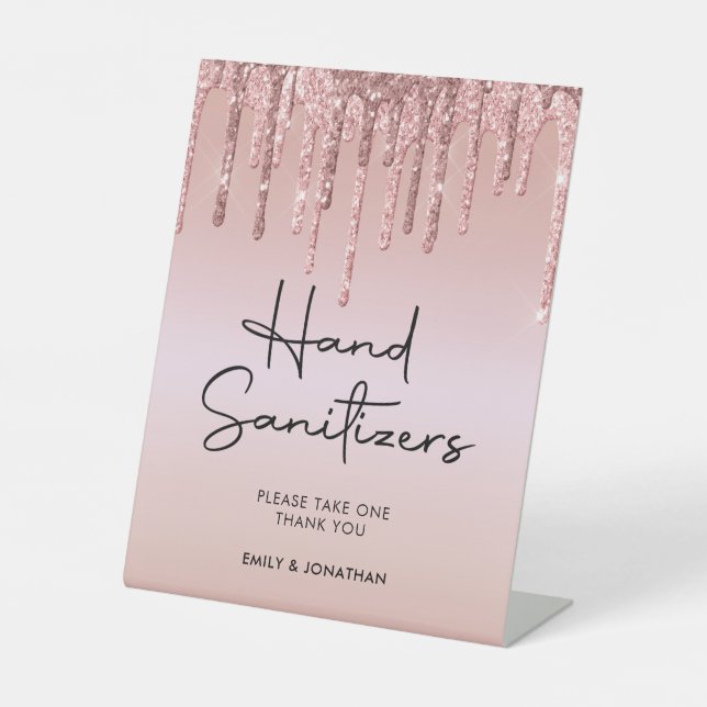 Signe De Table Rose de Parties scintillant or  Mariage Sanitizer  (Recto)