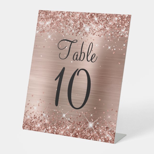 Signe De Table Rose Glitter Gold Foil Mariage Numéro de table Sig (Recto)