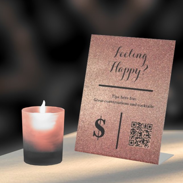 Signe De Table Rose Gold Glitter QR Code Event Bartenter (Créateur téléchargé)