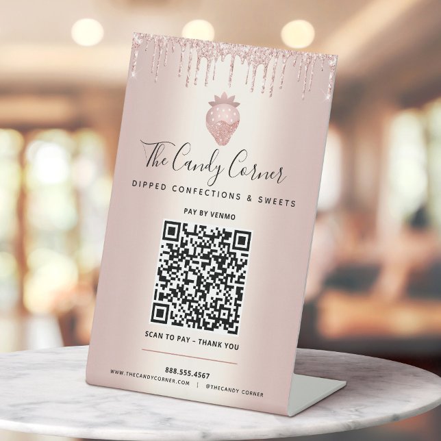 Signe De Table Rose Gold QR Code Payer ici Parties scintillant de (Créateur téléchargé)