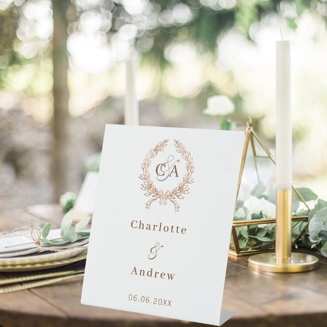 Signe De Table Rose or monogramme couronne mariage bienvenue (Créateur téléchargé)