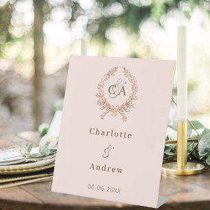 Signe De Table Rose or monogramme couronne mariage bienvenue