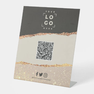 Signe De Table Rose or noir élégant moderne code QR marque
