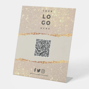 Signe De Table Rose or noir élégant moderne code QR marque