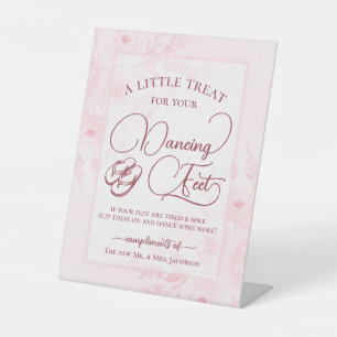 Signe De Table Rose Pâle Floral Danse Pieds Tongs Mariage