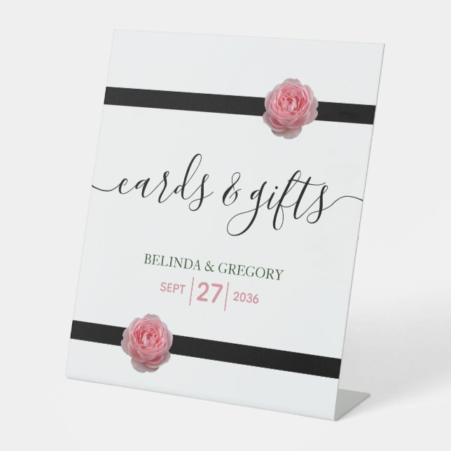 Signe De Table Rose rose noir ruban Cartes de mariage et cadeaux (Recto)