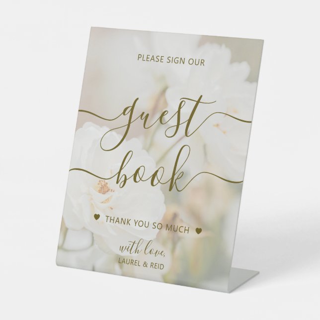 Signe De Table Roses blanches fanées Symbole romantique Notre liv (Recto)