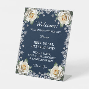 Signe De Table Roses blanches Flocon de neige Mesures de sécurité