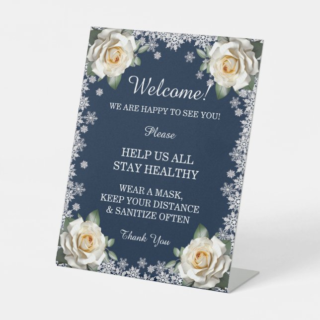 Signe De Table Roses blanches Flocon de neige Mesures de sécurité (Recto)