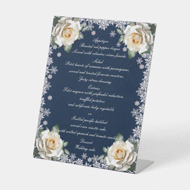 Signe De Table Roses blanches Snowflake Noël Menu Mariage (Recto)