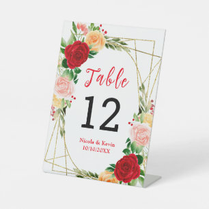 Signe De Table Roses rouges et orange romantiques