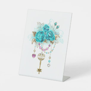 Signe De Table Roses turquoise avec touches