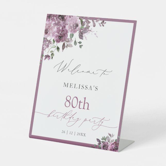 Signe De Table Roses violets modernes n'importe quel âge Annivers (Recto)