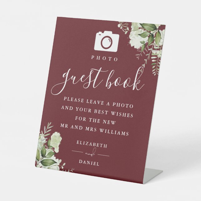 Signe De Table Rosewood Pink Greenery Photo Mariage du livre d'or (Recto)