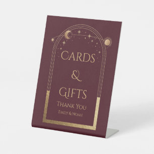 Signe De Table Rouge Celeste Or Soleil Lune Stars Cartes et Cadea