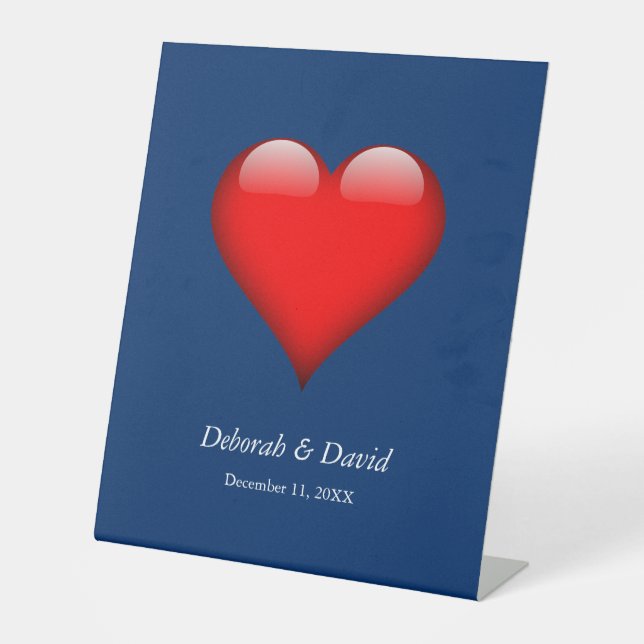 Signe De Table Rouge Coeur bleu Moderne minimaliste Mariage (Recto)