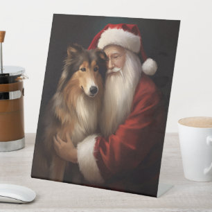 Signe De Table Rough Collie Avec Noël Festif Du Père Noël