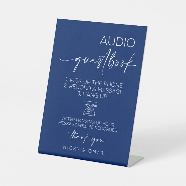 Signe De Table Royal Blue Audio Guestbook Mariage Réception (Recto)
