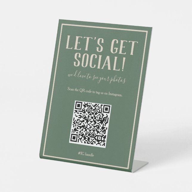 Signe De Table Russe Bohême Vert QR Code Social Media Sign (Recto)