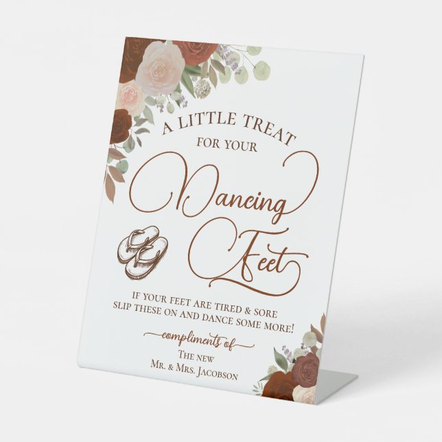 Signe De Table Rust Orange Roses Danser Pieds Flip Flop Mariage (Recto)