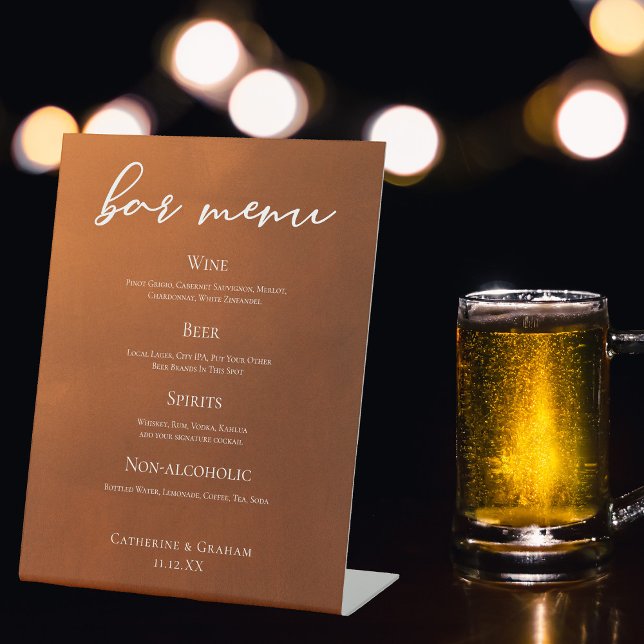 Signe De Table Rustic Burnt Orange Simple Autumn Mariage Bar Menu (Créateur téléchargé)