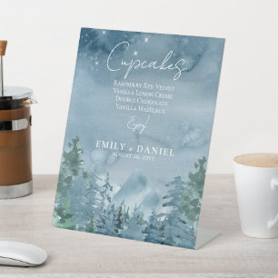 Signe De Table Rustic Dark Blue Mountains Mariage Cake