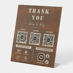 Signe De Table Rustic Iron Metal Scan pour payer 3 QR Code Merci
