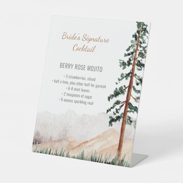 Signe De Table Rustic Mountain Landscape Bride Signature Cocktail (Recto)