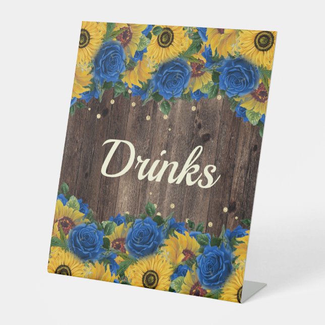 Signe De Table Rustic Sunflower Blue Rose Party Boisson Station (Recto)