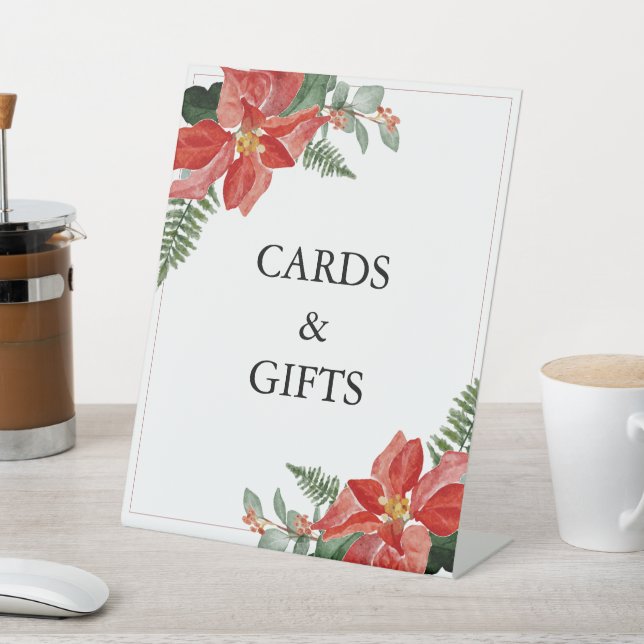Signe De Table Rustic Winter Poinsettia Red Christmas Wedding (In SItu)