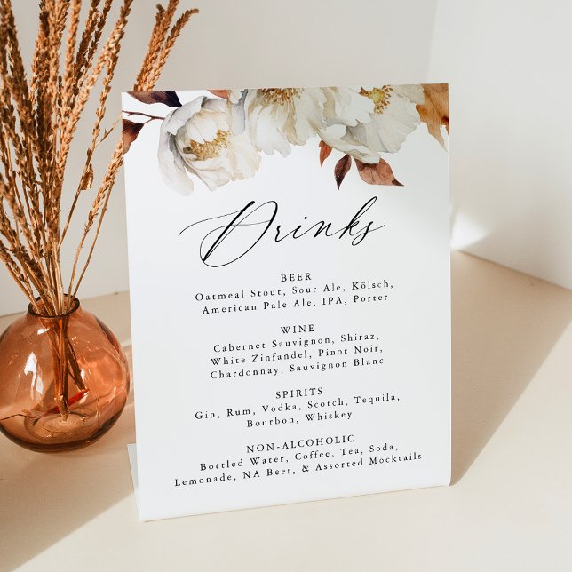 Signe De Table Rustique Automne Floral Mariage Menu Boisson (Créateur téléchargé)