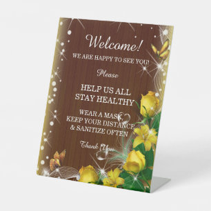 Signe De Table Rustique Bois foncé Jaune Floral Sécurité Mariage