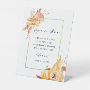 Signe De Table Rustique Floral Citrouille Gold Frame Mariage Open