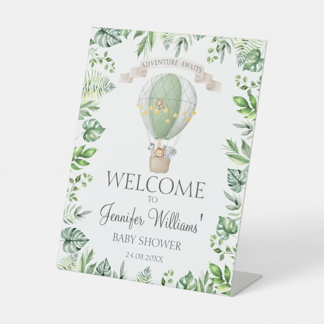 Signe De Table Safari Animaux Balloon Baby shower Affiche de bien (Recto)