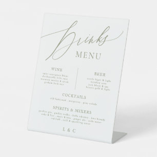 Signe De Table Sage Green Calligraphy Mariage Bar Boisson Menu