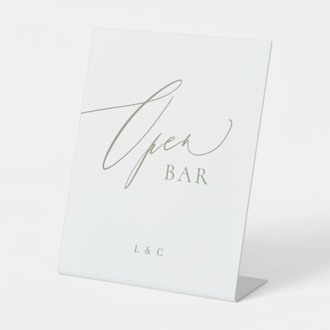 Signe De Table Sage Green Calligraphy Mariage Open Bar (Recto)